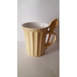 TAZZA LATTE CAPPUCCINO IN CERAMICA GIALLO+ CUCCHIAINO