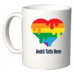 TAZZA CERAMICA ANDRA' TUTTO BENE ARCOBALENO CUORE