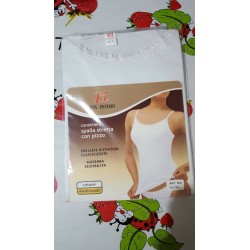 CANOTTIERA DONNA  MISURA S  - 100% COTONE CON BORDINO RICAMATO BIANCA