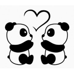 ADESIVI STICKERS PANDA AMORE AUTO MOTO COLOR NERO IN PVC 13X12 CM