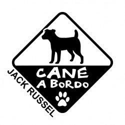 ADESIVI AUTO CANE A BORDO JACK RUSSELL PVC NERO 13 X 13 CM