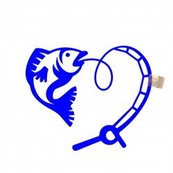 ADESIVI STICKERS PESCE CANNA DA PESCA 12 X 14CM PVC BLU
