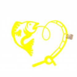 ADESIVI STICKERS PESCE CANNA DA PESCA 12 X 14CM PVC GIALLO FIENO