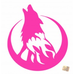 ADESIVI STICKERS LUPO CHE ULULA 12X14 CM AUTO MOTO COLOR FUXIA IN  PVC