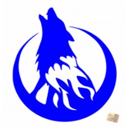 ADESIVI STICKERS LUPO CHE ULULA 12X14 CM AUTO MOTO COLOR BLU  IN  PVC