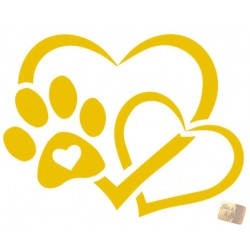 ADESIVI STICKERS ZAMPA CANE CUORI 15 X 12.5 CM  AUTO MOTO ORO IN  PVC