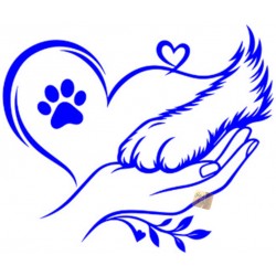 ADESIVI STICKERS CANE ZAMPA CON CUORE 18 X 15 CM  AUTO MOTO BLU IN  PVC