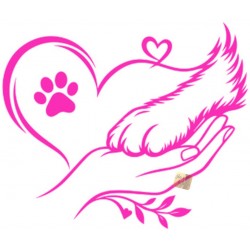 ADESIVI STICKERS CANE ZAMPA CON CUORE 18 X 15 CM  AUTO MOTO FUCSIA IN  PVC