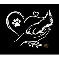 ADESIVI STICKERS CANE ZAMPA CON CUORE 18 X 15 CM  AUTO MOTO BIANCO IN  PVC