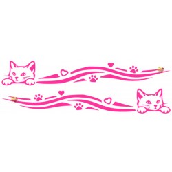 Adesivo gatto striscia 12CM 2 PZ AUTO MOTO COLOR FUXIA IN  PVC