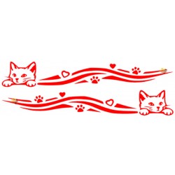 Adesivo gatto striscia 12CM 2 PZ AUTO MOTO COLOR ROSSO IN  PVC