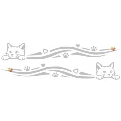 Adesivo gatto striscia 12CM 2 PZ AUTO MOTO COLOR ARGENTO IN  PVC